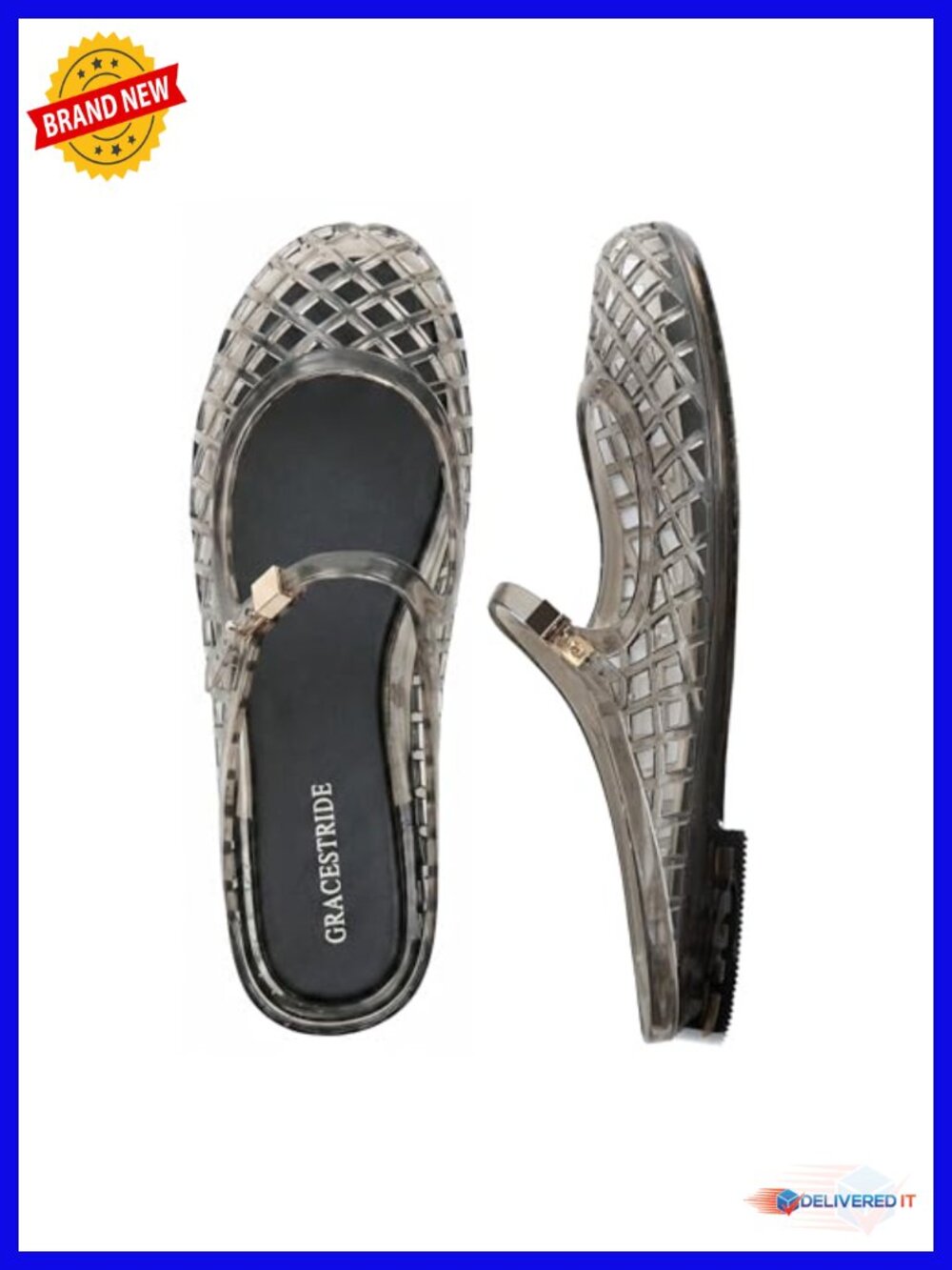 Breathable Jelly Mesh Mary Jane Flats - Adjustable Buckle Strap Summer Slippers
